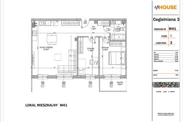 Rzut - Mieszkanie na sprzedaż 3 pokoje o powierzchni 71,94 m² - numer 41 w Osiedle StaLove etap I