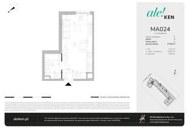 Rzut - Mieszkanie na sprzedaż 1 pokój o powierzchni 27,05 m² - numer MA024 w Ale!Ken