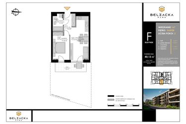 Rzut - Mieszkanie na sprzedaż 2 pokoje o powierzchni 40,13 m² - numer F.167 w Belzacka Park etap III