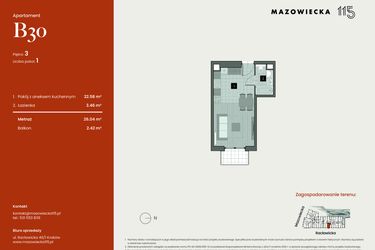 Rzut - Mieszkanie na sprzedaż 1 pokój o powierzchni 26,04 m² - numer B30 w Mazowiecka 115