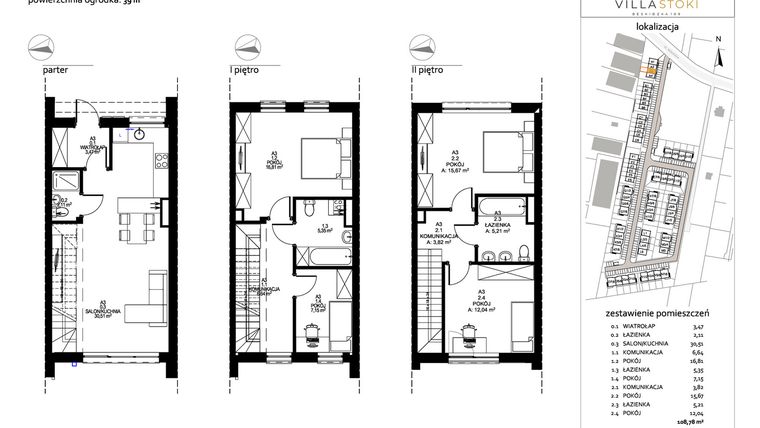 Rzut - Dom na sprzedaż 5 pokoi o powierzchni 108,78 m² - numer A3 w Villa Stoki (domy)