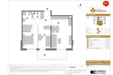 Rzut - Mieszkanie na sprzedaż 3 pokoje o powierzchni 57,19 m² - numer G.5 w Wille Biskupin II
