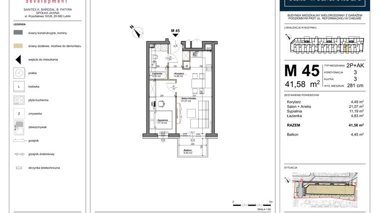 Rzut - Mieszkanie na sprzedaż 2 pokoje o powierzchni 41,58 m² - numer 45 w Nowa Reformacka