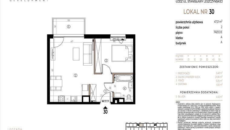 Rzut - Mieszkanie na sprzedaż 2 pokoje o powierzchni 47,21 m² - numer A030 w Ustronna