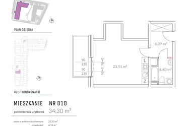Rzut - Mieszkanie na sprzedaż 1 pokój o powierzchni 34,42 m² - numer D10 w Osiedle Impresja 2
