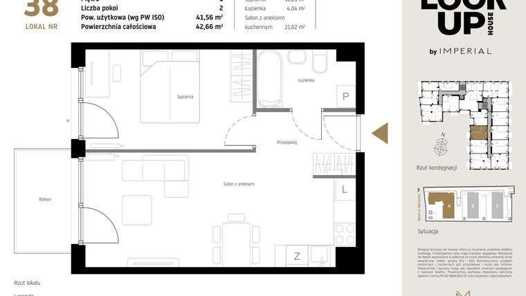 Rzut - Mieszkanie na sprzedaż 2 pokoje o powierzchni 41,56 m² - numer A.38 w Look Up House