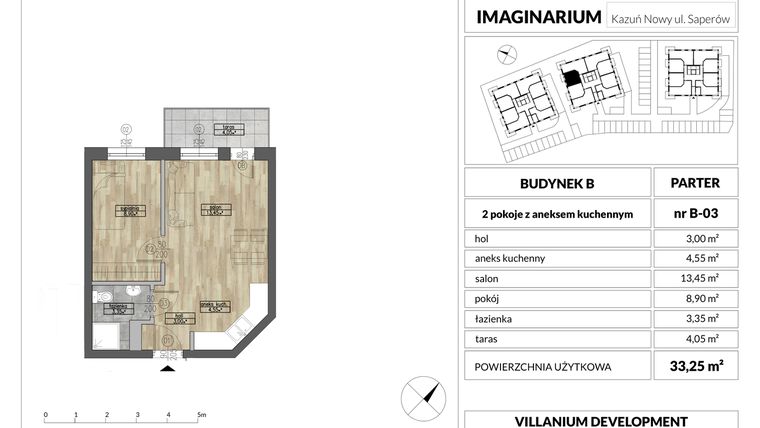 Rzut - Mieszkanie na sprzedaż 2 pokoje o powierzchni 33,25 m² - numer 3 w Imaginarium Kazuń Nowy - bud. B