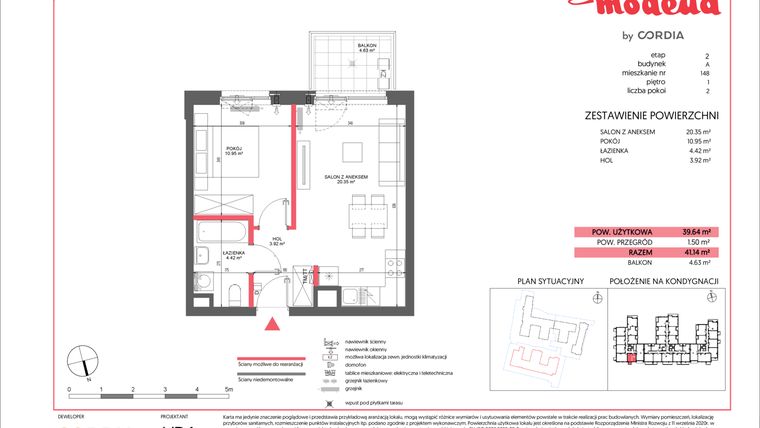 Rzut - Mieszkanie na sprzedaż 2 pokoje o powierzchni 39,64 m² - numer A.148 w Modena II