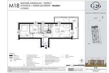 Rzut - Mieszkanie na sprzedaż 3 pokoje o powierzchni 54,53 m² - numer 18 w Gęsia 26