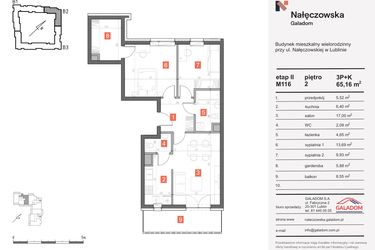 Rzut - Mieszkanie na sprzedaż 3 pokoje o powierzchni 65,16 m² - numer M-116 w Nałęczowska etap II
