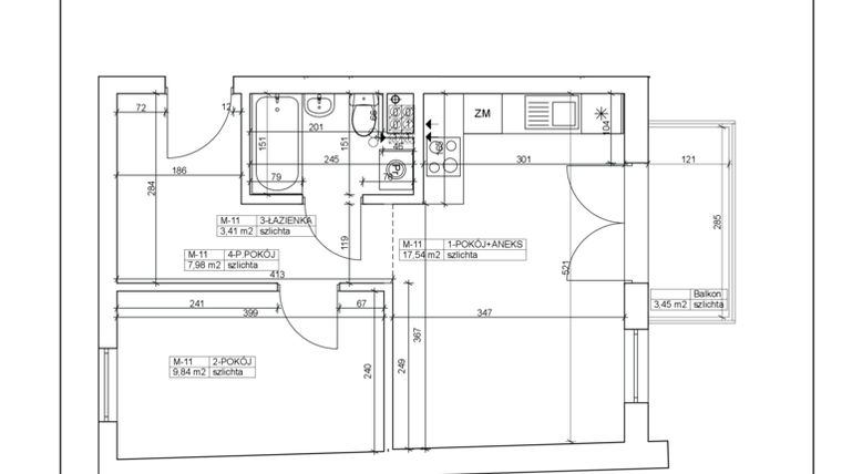 Rzut - Mieszkanie na sprzedaż 2 pokoje o powierzchni 38,77 m² - numer 11 w Bydgoska 19