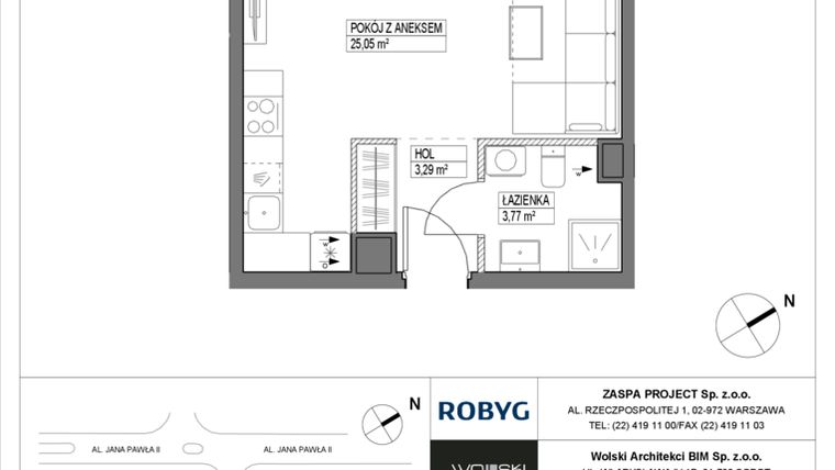 Rzut - Mieszkanie na sprzedaż 1 pokój o powierzchni 32,11 m² - numer B1M07 w Pas Startowy bud. A i B