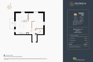 Rzut - Mieszkanie na sprzedaż 1 pokój o powierzchni 62,06 m² - numer B.112 w Rezydencja Śródmiejska