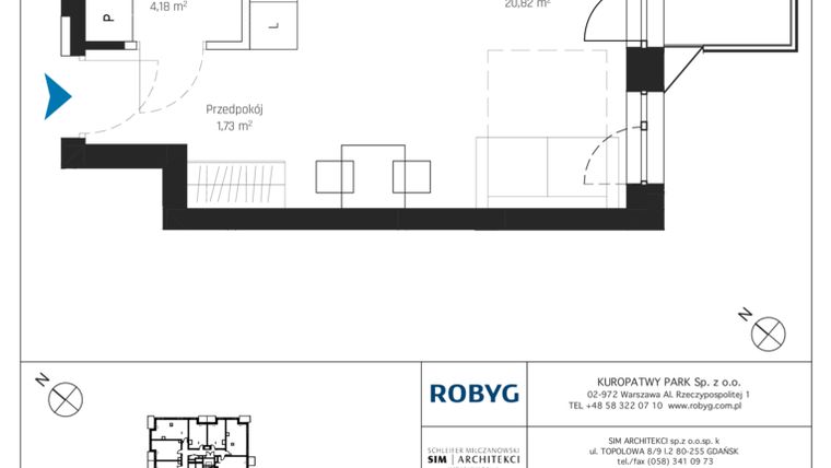 Rzut - Mieszkanie na sprzedaż 1 pokój o powierzchni 26,72 m² - numer A1/3M08 w Sky Point - Apartamenty Inwestycyjne