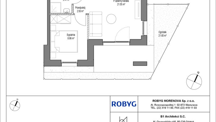 Rzut - Mieszkanie na sprzedaż 2 pokoje o powierzchni 36,44 m² - numer C.0M02 w Leszczyńskich 2