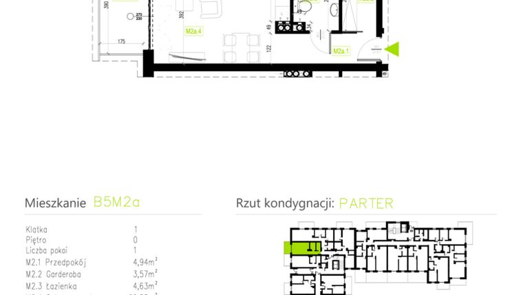 Rzut - Mieszkanie na sprzedaż 1 pokój o powierzchni 33,67 m² - numer B5M2a w Osiedle Natura Park etap II