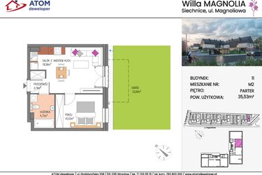 Rzut - Mieszkanie na sprzedaż 2 pokoje o powierzchni 35,53 m² - numer Bud.11-2 w Willa Magnolia