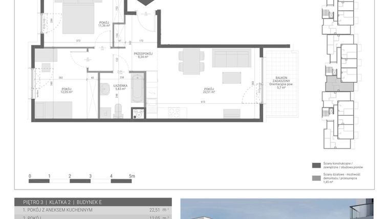 Rzut - Mieszkanie na sprzedaż 3 pokoje o powierzchni 59,69 m² - numer 40 w Monsa bud. E