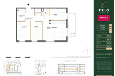 Rzut - Mieszkanie na sprzedaż 4 pokoje o powierzchni 67,18 m² - numer A022 w Trio Park