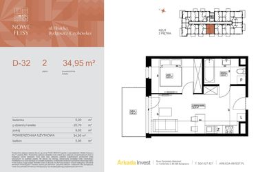 Rzut - Mieszkanie na sprzedaż 2 pokoje o powierzchni 34,95 m² - numer M32_NF.d w Nowe Flisy II