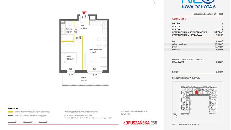 Rzut - Mieszkanie na sprzedaż 2 pokoje o powierzchni 38,6 m² - numer 84 w Neo Nova Ochota 6