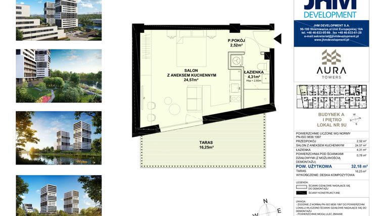 Rzut - Lokal użytkowy na sprzedaż 1 pokój o powierzchni 32,34 m² - numer A.1.9U w Aura Towers