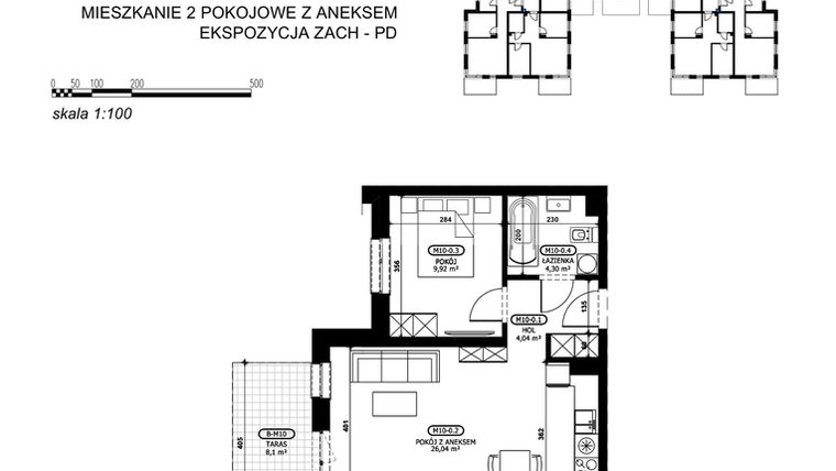 Rzut - Mieszkanie na sprzedaż 2 pokoje o powierzchni 44,3 m² - numer C2-M10 w Stacja Łódź V – etap C2