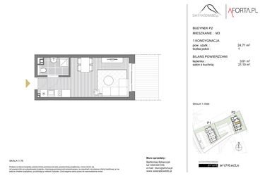 Rzut - Mieszkanie na sprzedaż 1 pokój o powierzchni 24,71 m² - numer P2 M03 w Swieradow600
