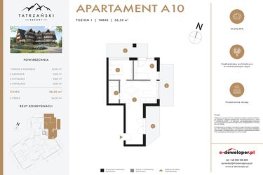 Rzut - Mieszkanie na sprzedaż 3 pokoje o powierzchni 56,3 m² - numer A10 w Tatrzański Resort