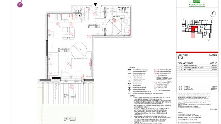 Rzut - Mieszkanie na sprzedaż 1 pokój o powierzchni 35,83 m² - numer B.2 w Karolewska 60