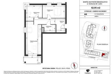 Rzut - Mieszkanie na sprzedaż 3 pokoje o powierzchni 62,95 m² - numer A.6 w Garbarska Urban Koncept