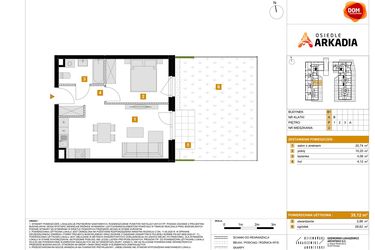 Rzut - Mieszkanie na sprzedaż 2 pokoje o powierzchni 39,12 m² - numer B1.2 w Osiedle Arkadia etap 2