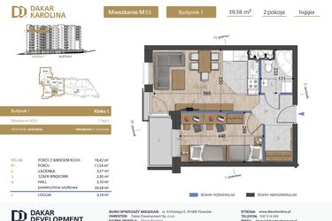 Rzut - Mieszkanie na sprzedaż 2 pokoje o powierzchni 39,58 m² - numer 53 w Osiedle Dakar Karolina