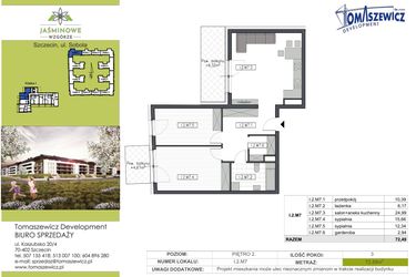 Rzut - Mieszkanie na sprzedaż 3 pokoje o powierzchni 72,49 m² - numer I2M7 w Jaśminowe Wzgórze - etap II