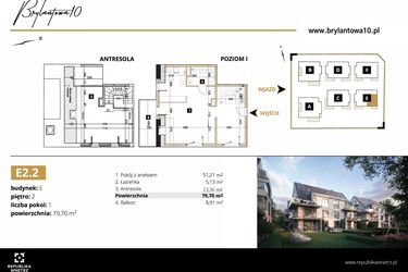 Rzut - Mieszkanie na sprzedaż 2 pokoje o powierzchni 79,7 m² - numer E2.2 w Brylantowa 10