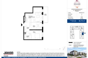 Rzut - Mieszkanie na sprzedaż 3 pokoje o powierzchni 56,78 m² - numer D.A6 w Wieruszowska D