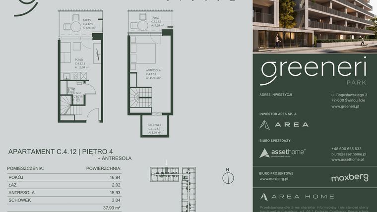 Rzut - Mieszkanie na sprzedaż 2 pokoje o powierzchni 37,93 m² - numer C.4.12 w Greeneri Park