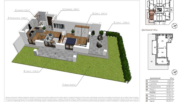 Rzut - Mieszkanie na sprzedaż 2 pokoje o powierzchni 48,6 m² - numer M04 w Przy Parku etap II