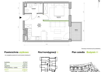 Rzut - Mieszkanie na sprzedaż 2 pokoje o powierzchni 37,8 m² - numer H.1.M02 w Przemyska Vita
