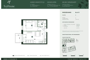 Rzut - Mieszkanie na sprzedaż 2 pokoje o powierzchni 31,97 m² - numer B.4.11 w IVY HOUSE