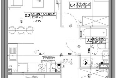 Rzut - Mieszkanie na sprzedaż 3 pokoje o powierzchni 57,39 m² - numer 70A w Osiedle Młodych etap VII