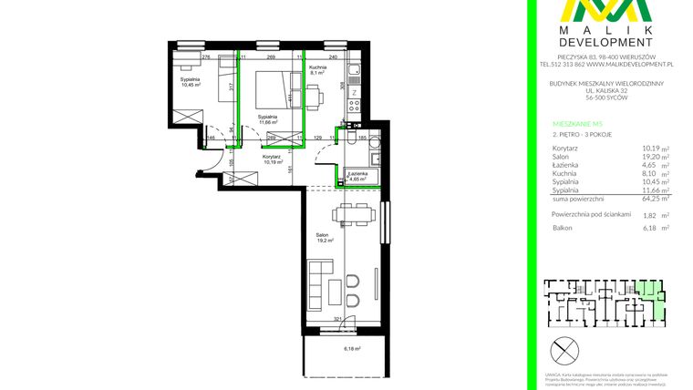 Rzut - Mieszkanie na sprzedaż 3 pokoje o powierzchni 64,5 m² - numer M5 w Osiedle Królewskie IV