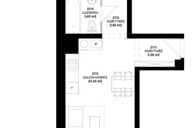 Rzut - Mieszkanie na sprzedaż 2 pokoje o powierzchni 42,33 m² - numer 27 w Garbary 40