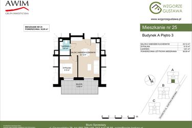 Rzut - Mieszkanie na sprzedaż 2 pokoje o powierzchni 36,09 m² - numer A25 w Wzgórze Gustawa