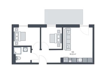 Rzut - Mieszkanie na sprzedaż 3 pokoje o powierzchni 38,22 m² - numer M4 w TARASY GĄSKI