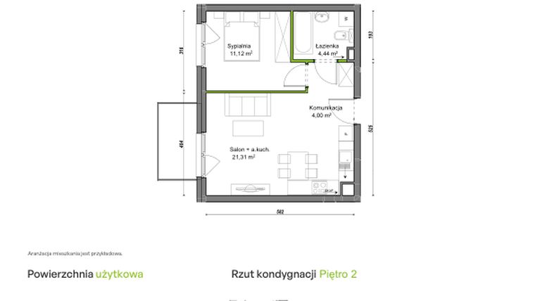 Rzut - Mieszkanie na sprzedaż 2 pokoje o powierzchni 40,87 m² - numer D2/E/07 w Orawska Vita