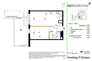 Rzut - Mieszkanie na sprzedaż 2 pokoje o powierzchni 44,36 m² - numer 8 w Kowalskiego 37