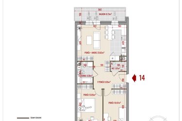 Rzut - Mieszkanie na sprzedaż 3 pokoje o powierzchni 63,85 m² - numer 14 w Zalesie
