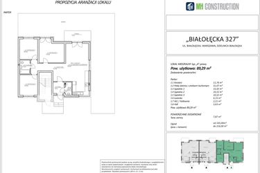 Rzut - Mieszkanie na sprzedaż 4 pokoje o powierzchni 89,29 m² - numer 1A w Białołęcka 327