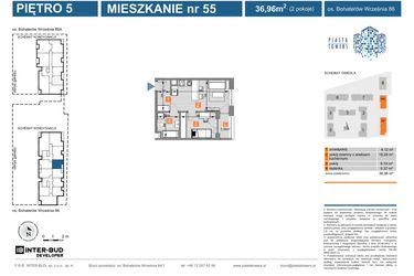 Rzut - Mieszkanie na sprzedaż 2 pokoje o powierzchni 36,96 m² - numer 86.55 w Piasta Towers bud. 86 i 86A